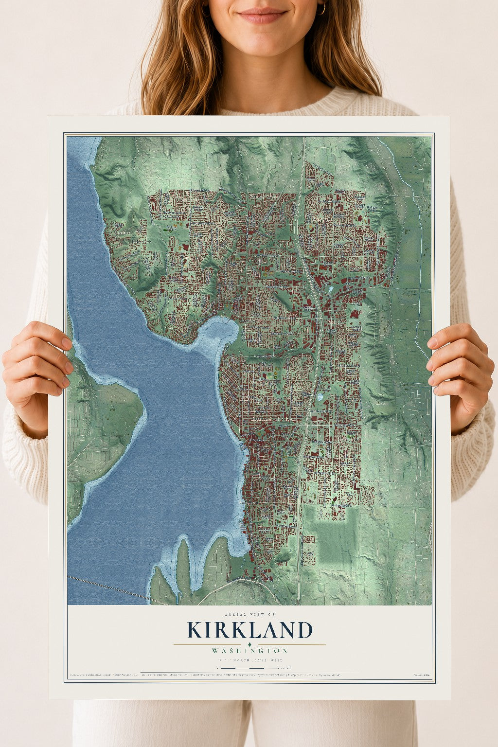 Map of Kirkland, Washington, 18 x 24 inch unframed archival matte print