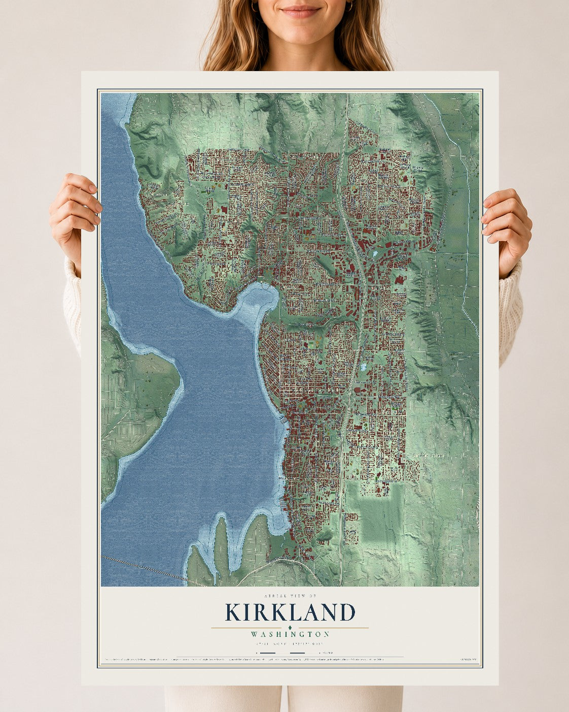 Map of Kirkland, Washington, 24 x 36 inch unframed archival matte print