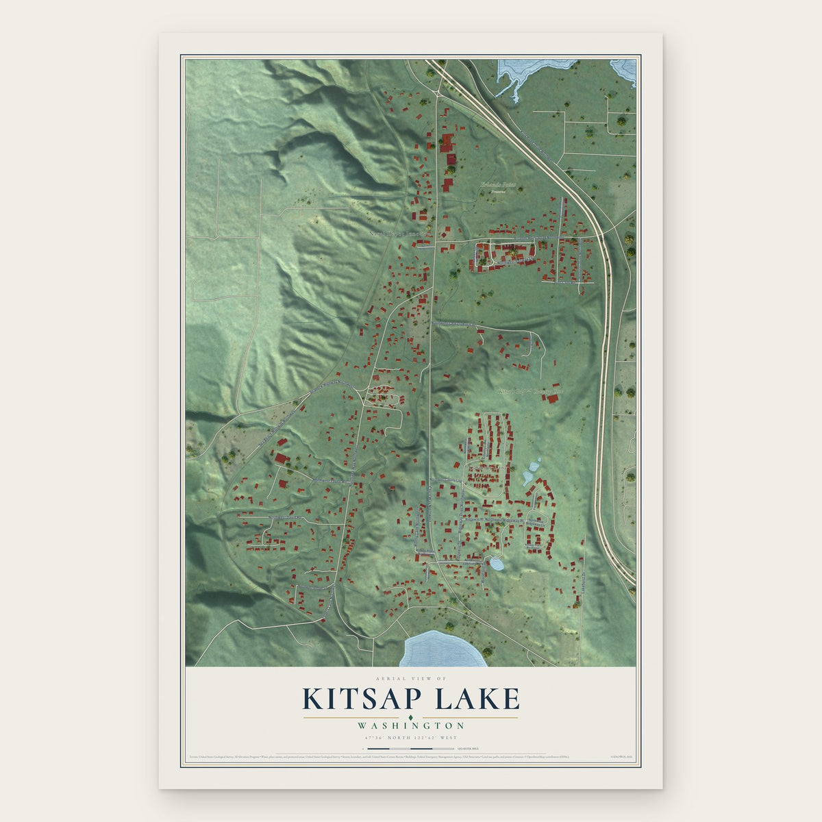 Kitsap Lake, Washington map print, the full design