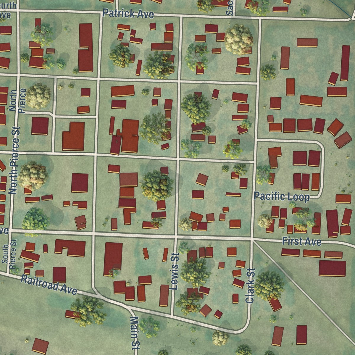 Close-up of the map of Kittitas, Washington print showing street and building detail