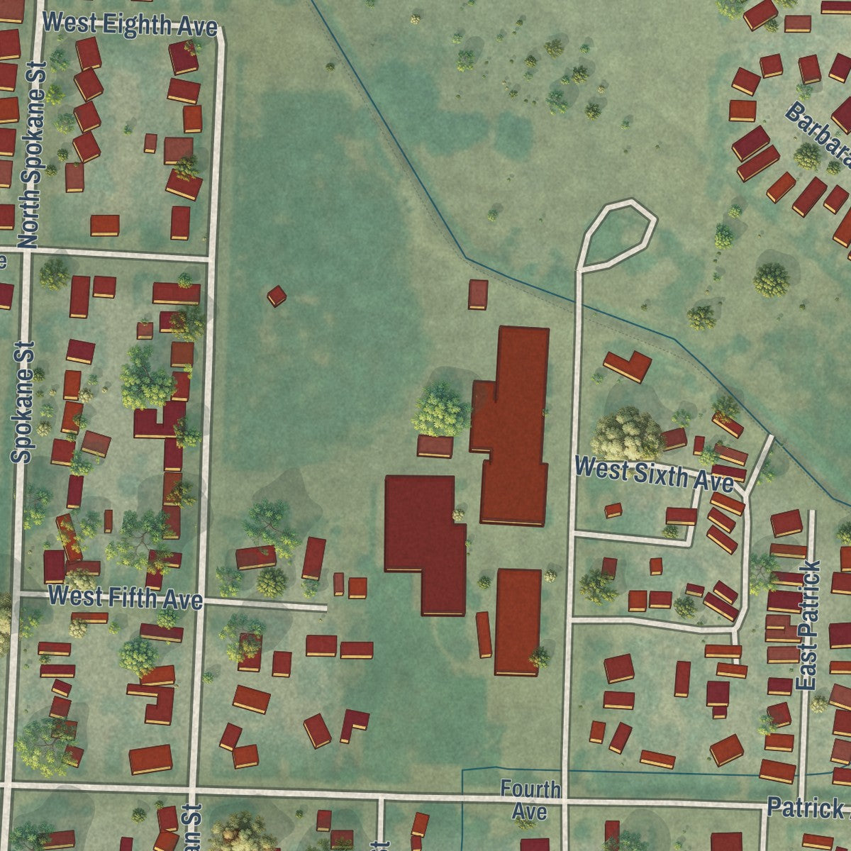 Second close-up of the map of Kittitas, Washington print showing more streets and buildings