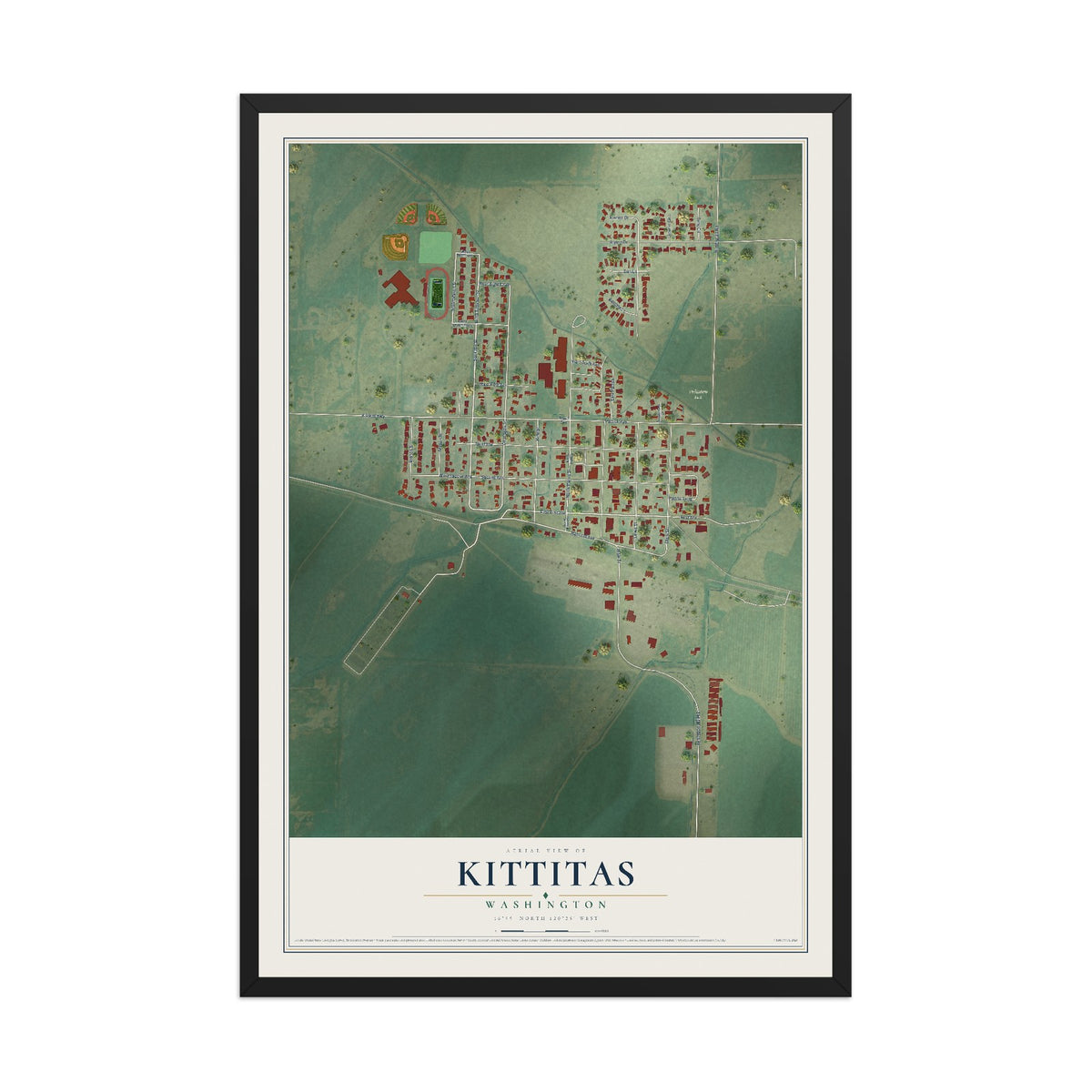 Map of Kittitas, Washington, 12 x 18 inch print in a black wood frame