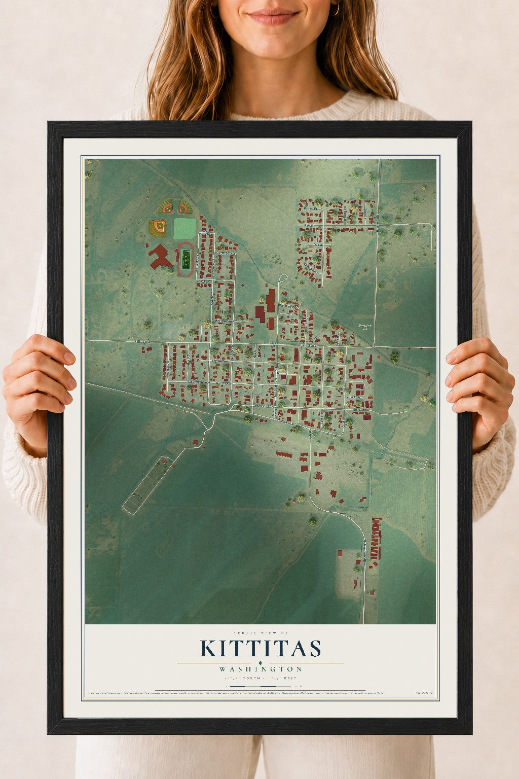 Map of Kittitas, Washington, 18 x 24 inch print in a black wood frame