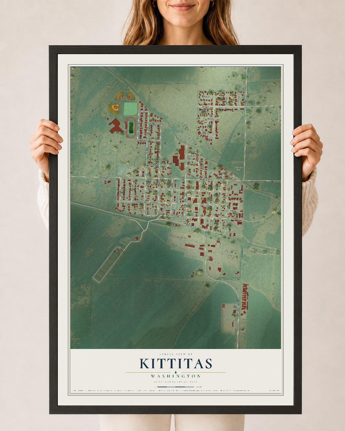 Map of Kittitas, Washington, 24 x 36 inch print in a black wood frame