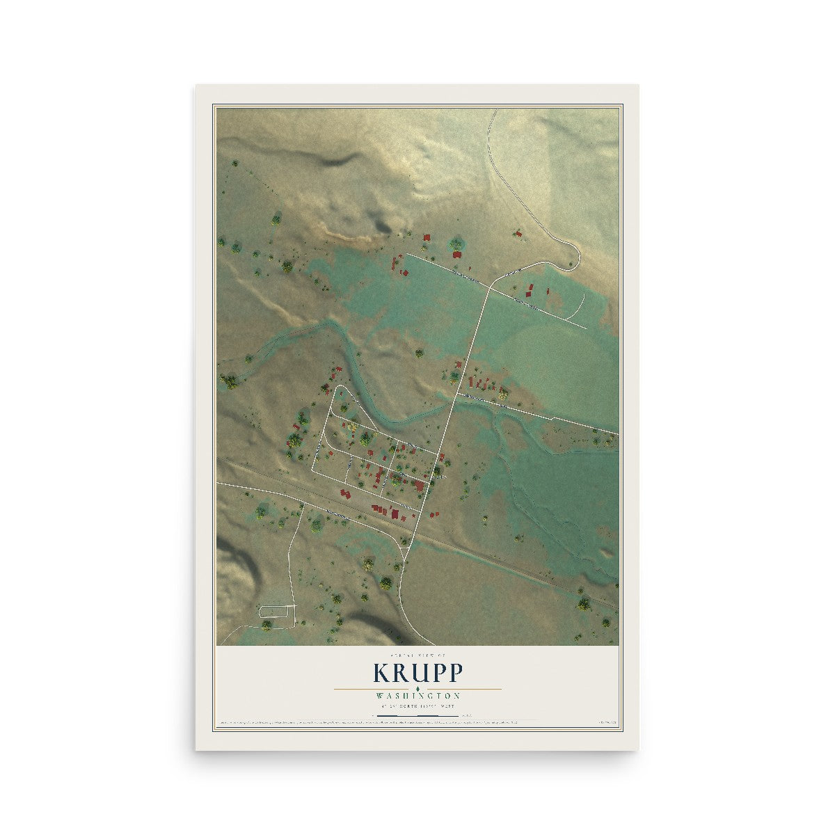 Map of Krupp, Washington, 12 x 18 inch unframed archival matte print