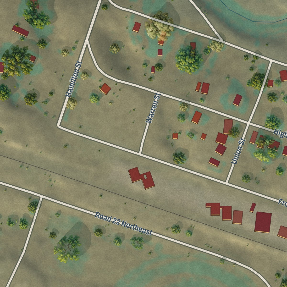 Close-up of the map of Krupp, Washington print showing street and building detail