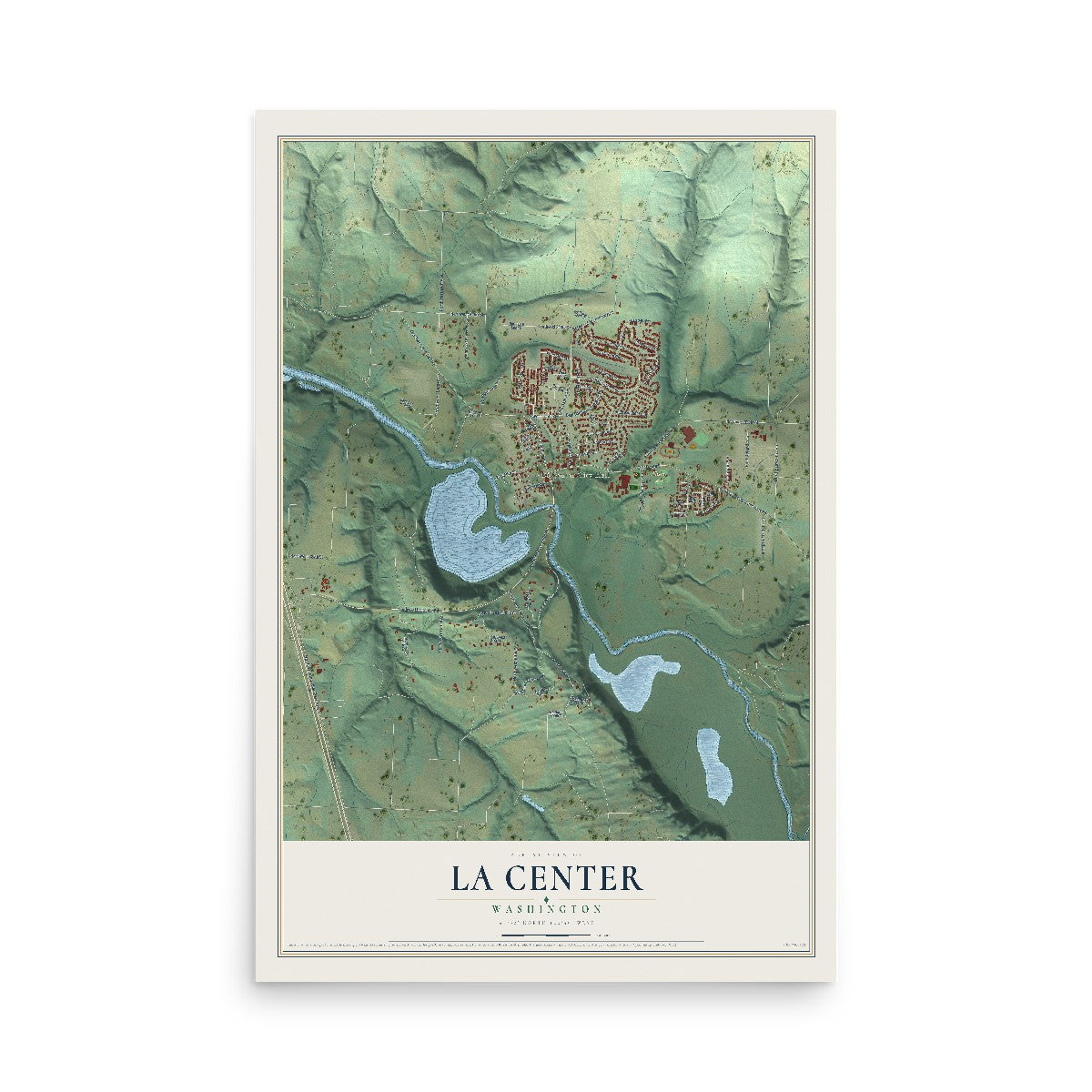 Map of La Center, Washington, 12 x 18 inch unframed archival matte print