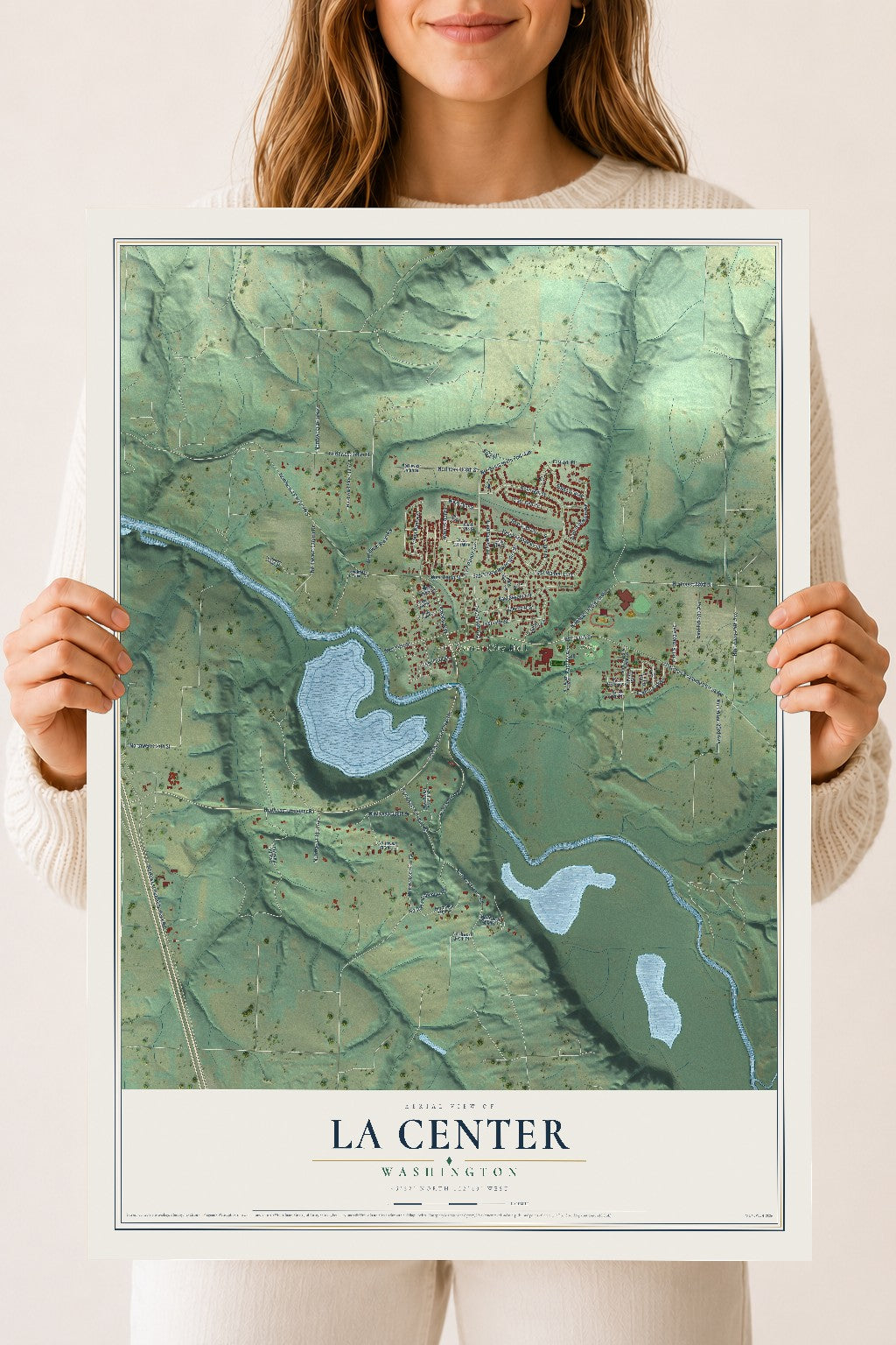 Map of La Center, Washington, 18 x 24 inch unframed archival matte print