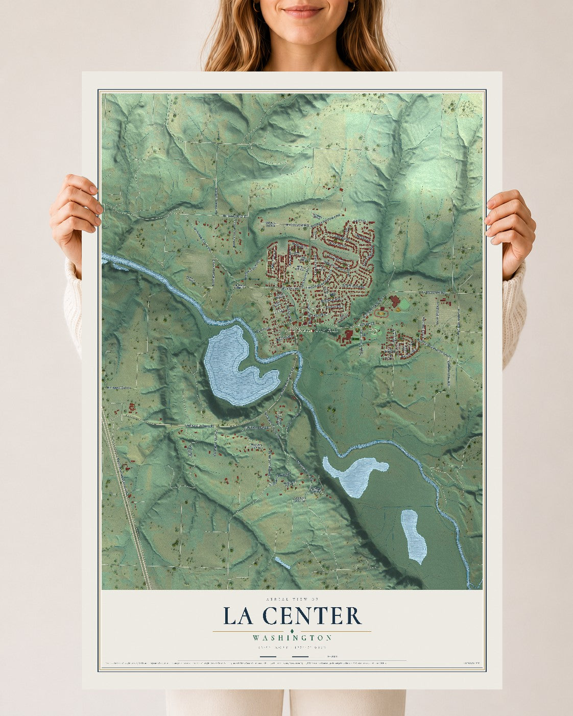 Map of La Center, Washington, 24 x 36 inch unframed archival matte print