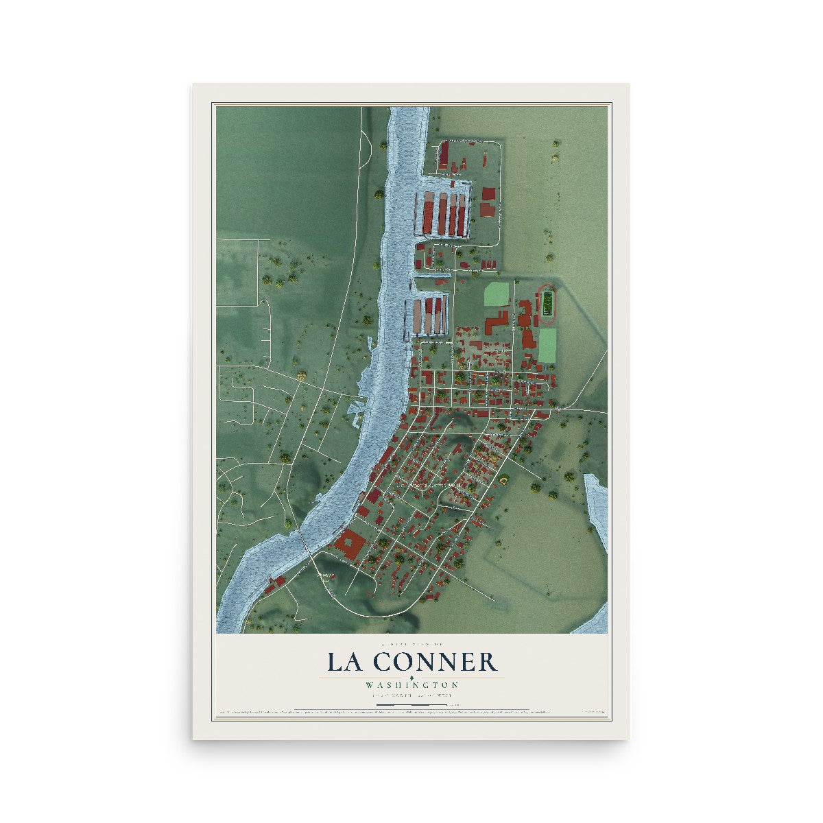 Map of La Conner, Washington, 12 x 18 inch unframed archival matte print