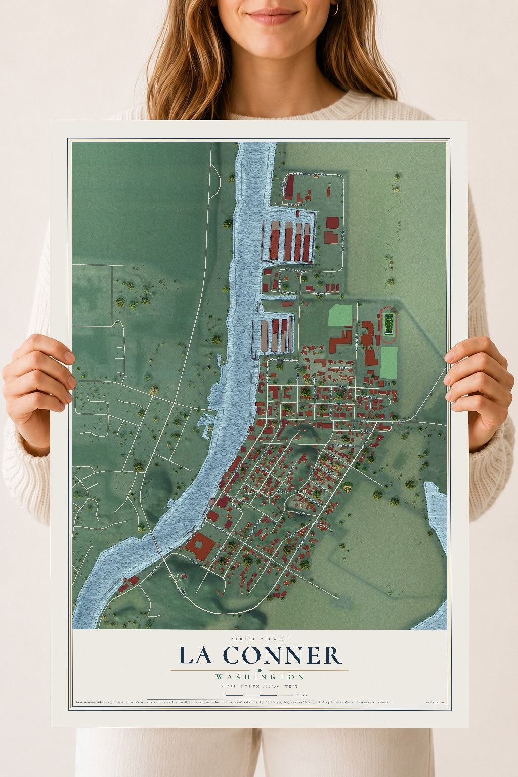 Map of La Conner, Washington, 18 x 24 inch unframed archival matte print