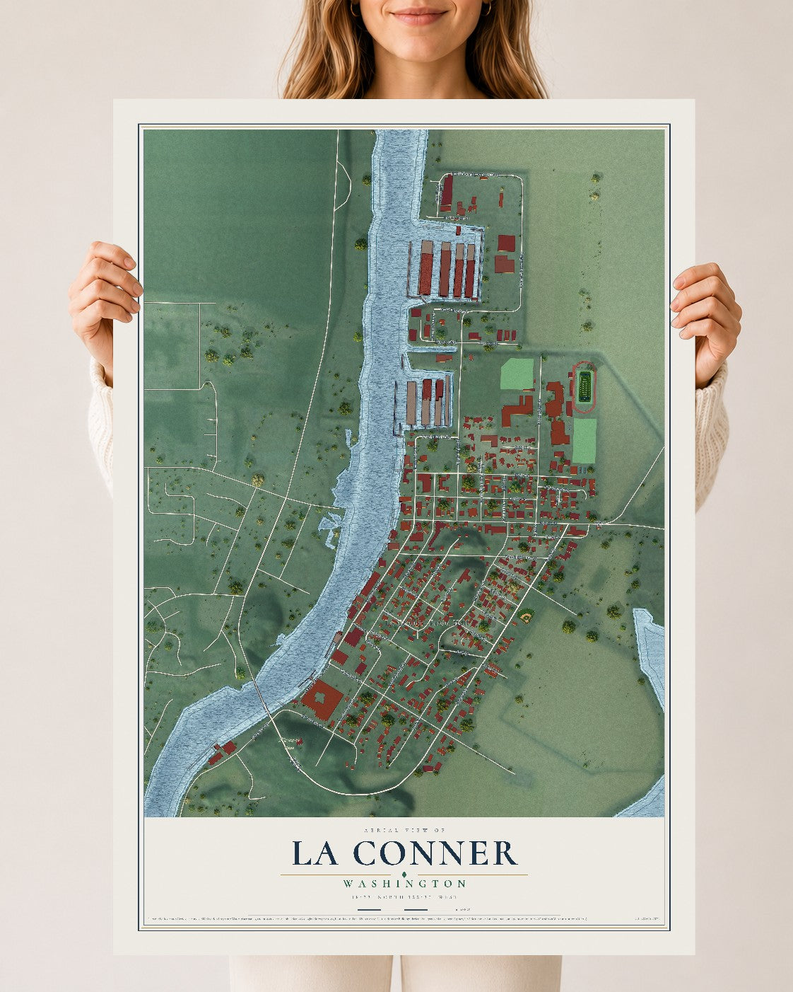 Map of La Conner, Washington, 24 x 36 inch unframed archival matte print