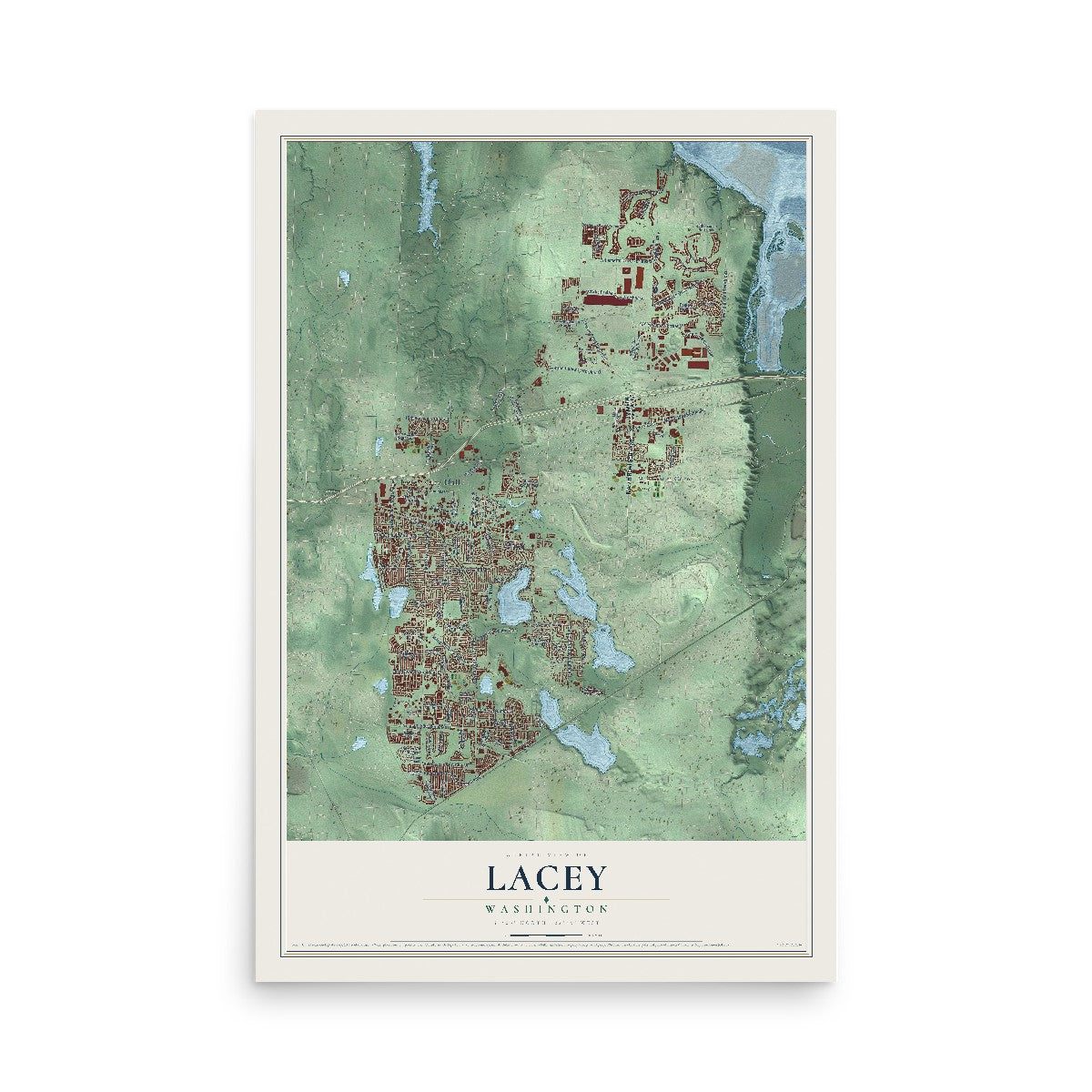 Map of Lacey, Washington, 12 x 18 inch unframed archival matte print