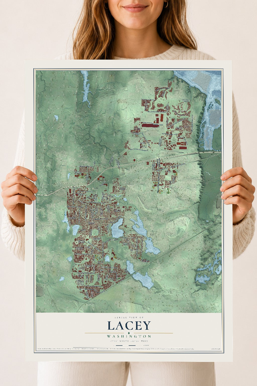 Map of Lacey, Washington, 18 x 24 inch unframed archival matte print
