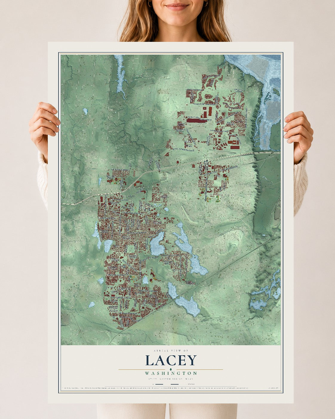 Map of Lacey, Washington, 24 x 36 inch unframed archival matte print