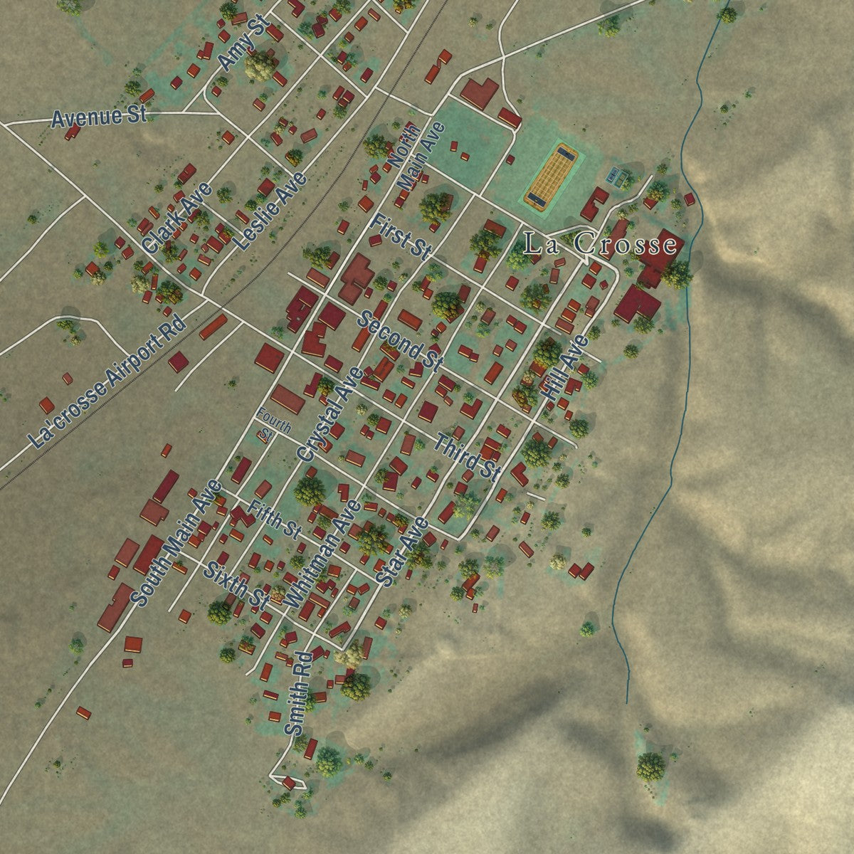 Close-up of the map of LaCrosse, Washington print showing street and building detail
