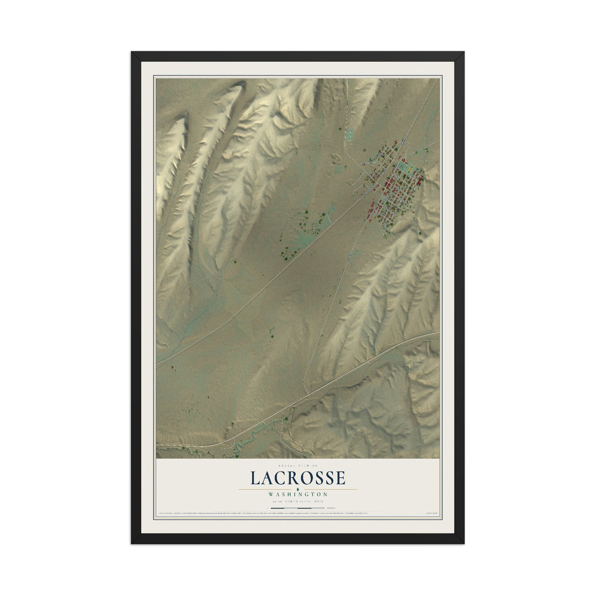 Map of LaCrosse, Washington, 12 x 18 inch print in a black wood frame