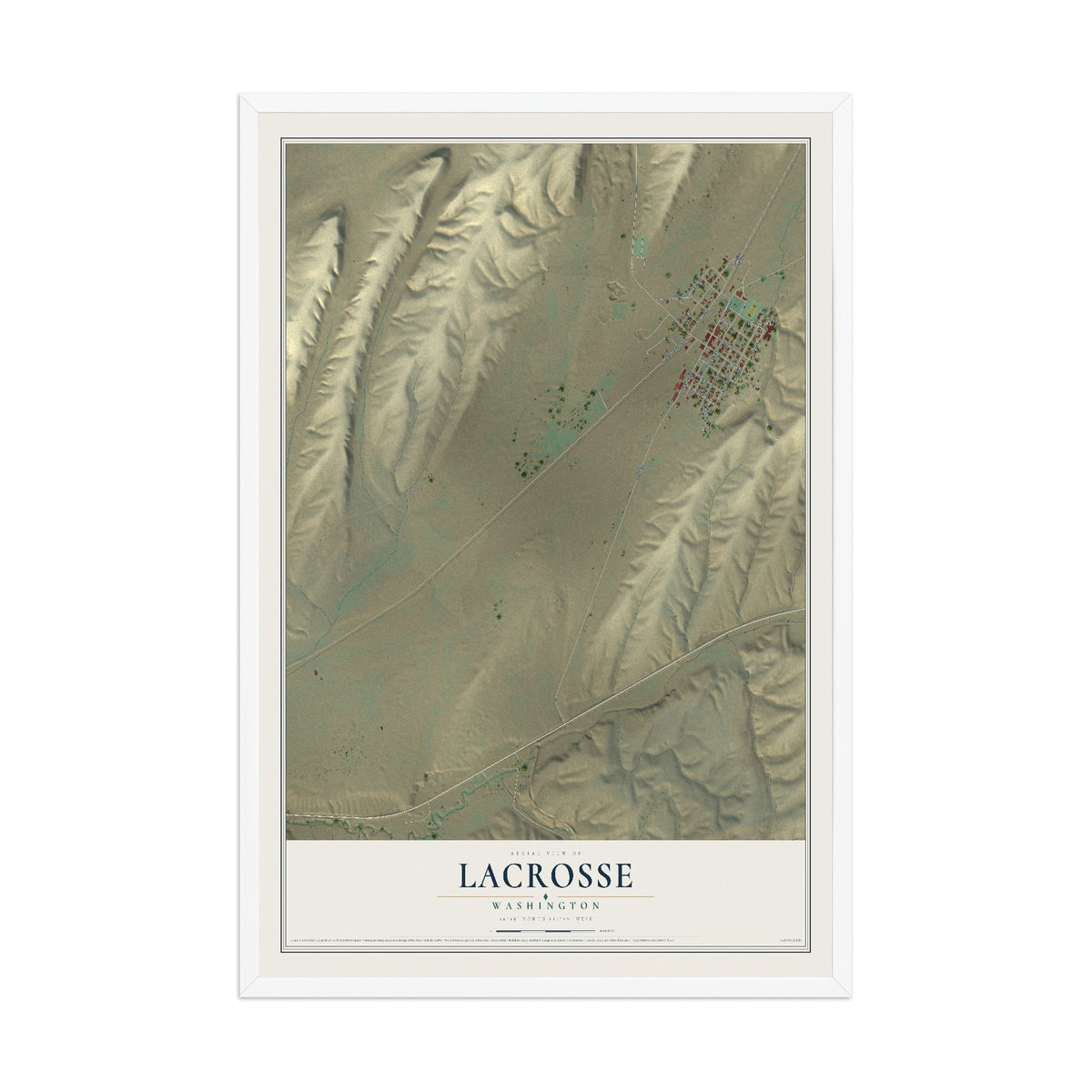 Map of LaCrosse, Washington, 12 x 18 inch print in a white wood frame