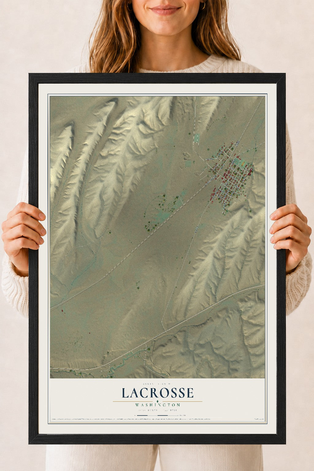 Map of LaCrosse, Washington, 18 x 24 inch print in a black wood frame