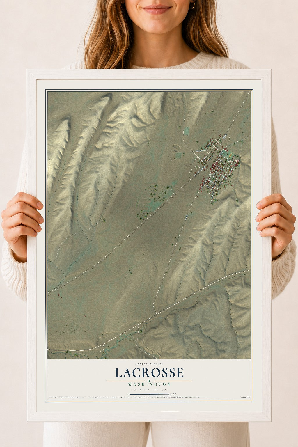 Map of LaCrosse, Washington, 18 x 24 inch print in a white wood frame