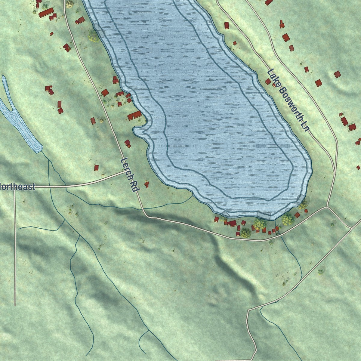 Close-up of the map of Lake Bosworth, Washington print showing street and building detail