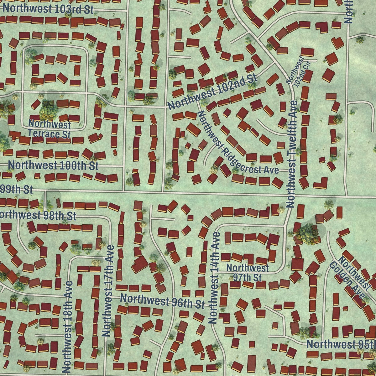 Close-up of the map of Lake Shore, Washington print showing street and building detail