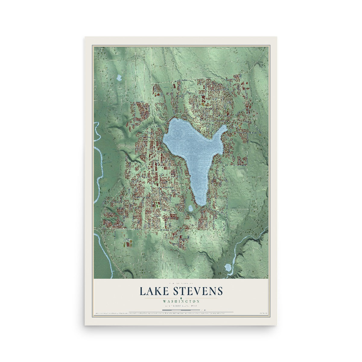 Map of Lake Stevens, Washington, 12 x 18 inch unframed archival matte print