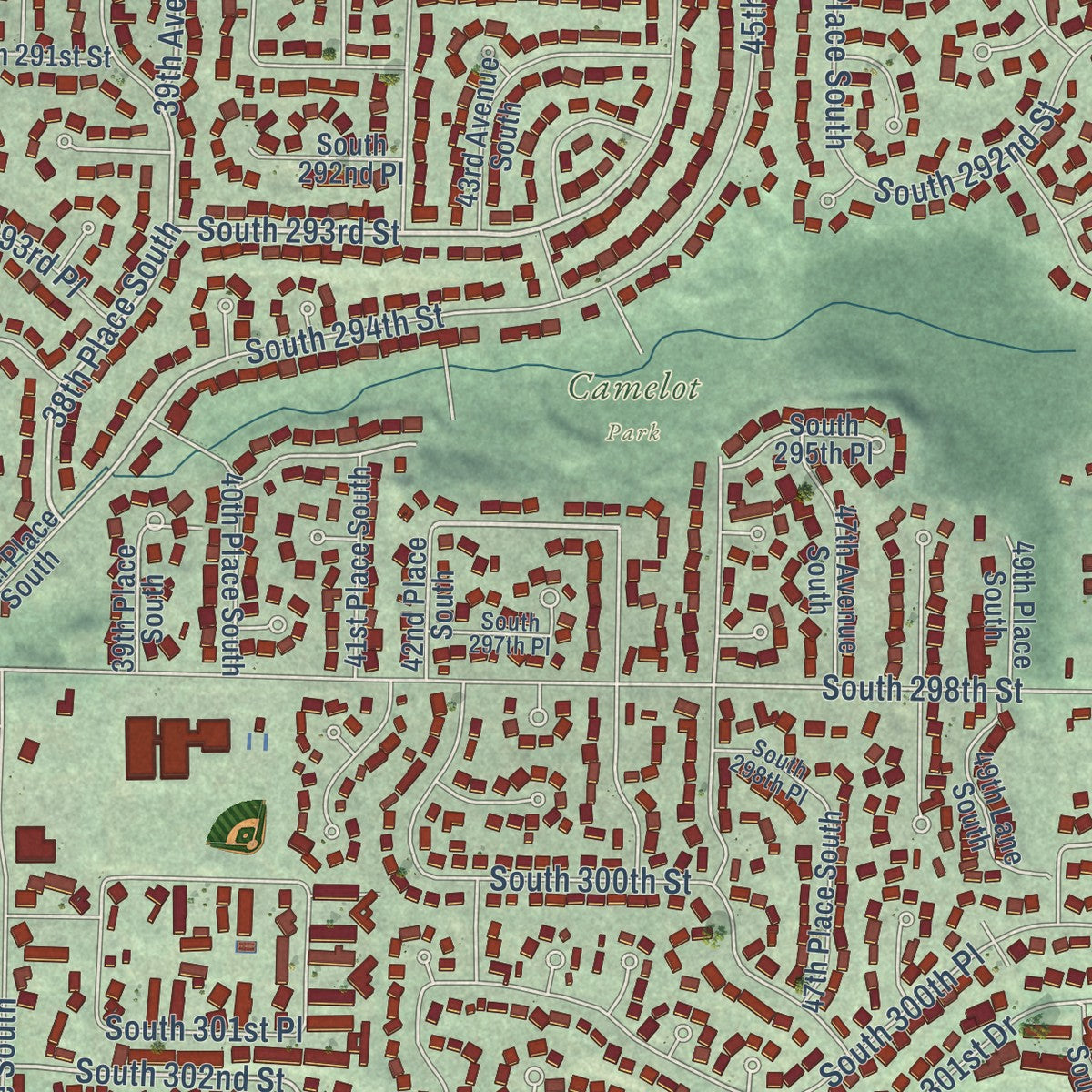 Close-up of the map of Lakeland North, Washington print showing street and building detail