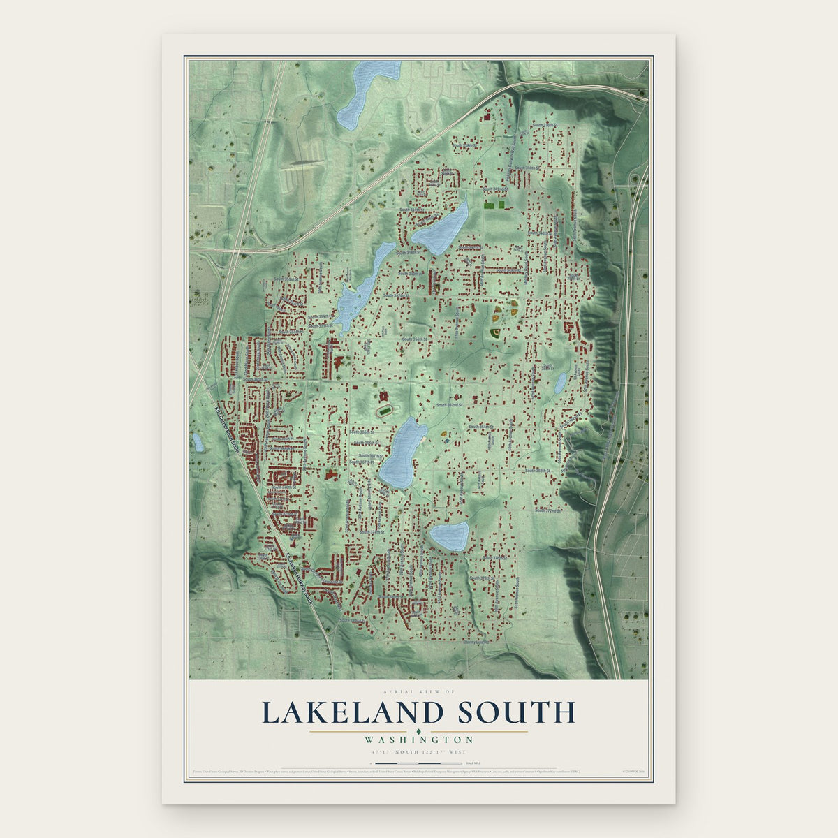 Lakeland South, Washington map print, the full design