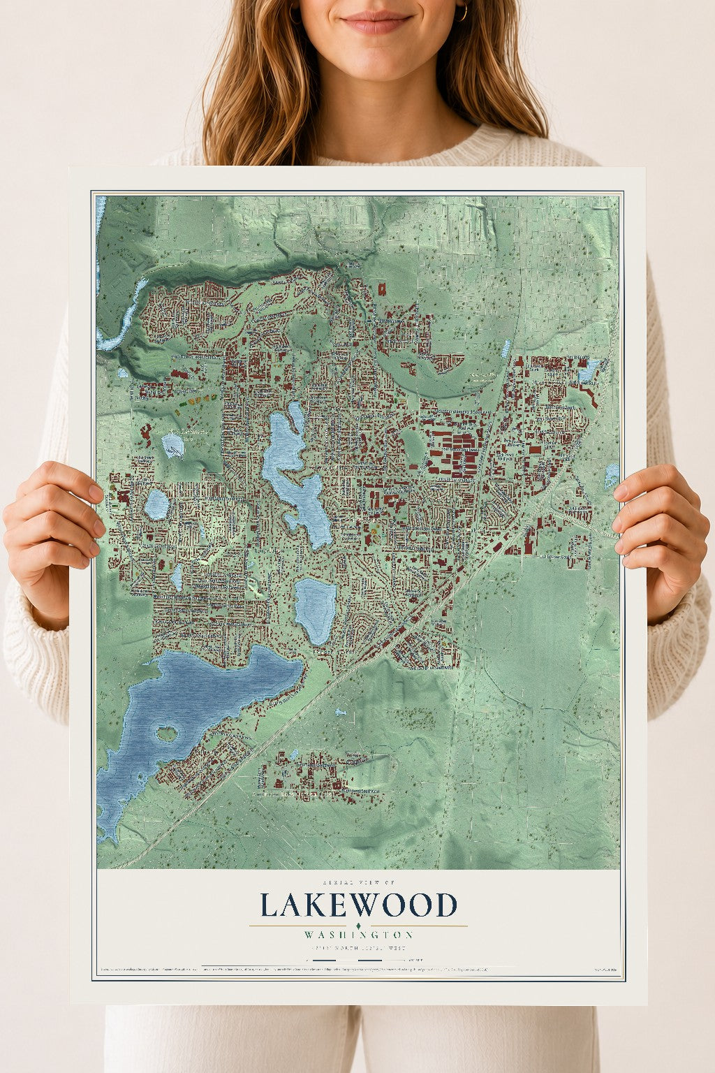 Map of Lakewood, Washington, 18 x 24 inch unframed archival matte print
