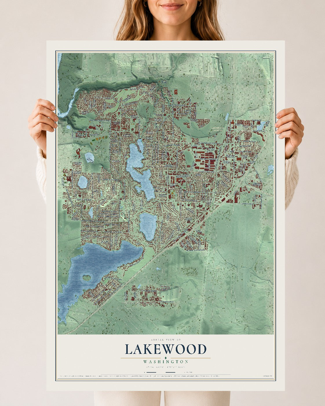 Map of Lakewood, Washington, 24 x 36 inch unframed archival matte print