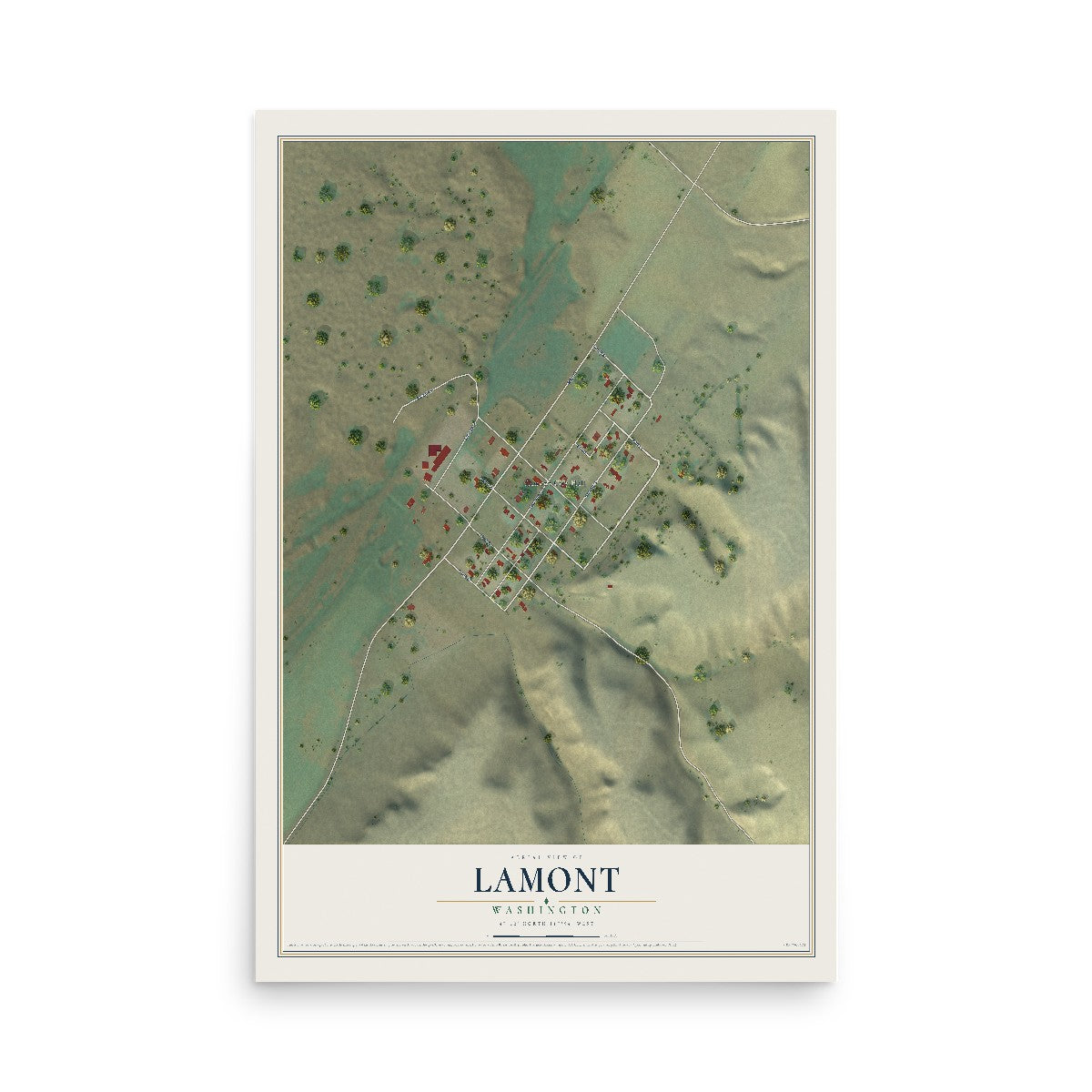 Map of Lamont, Washington, 12 x 18 inch unframed archival matte print