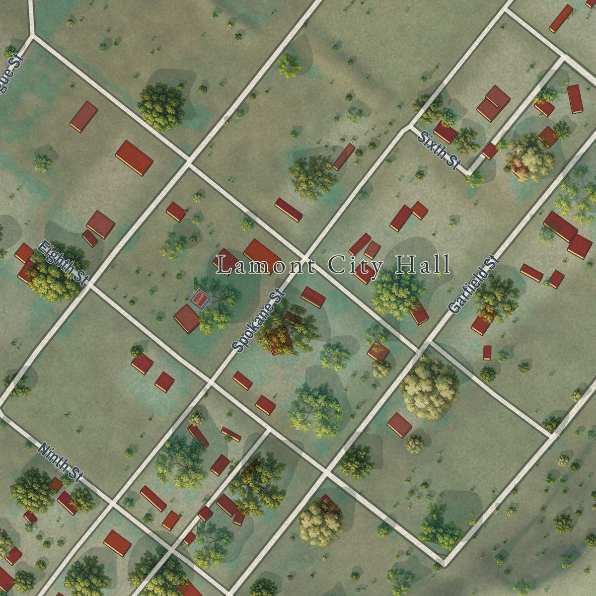 Close-up of the map of Lamont, Washington print showing street and building detail