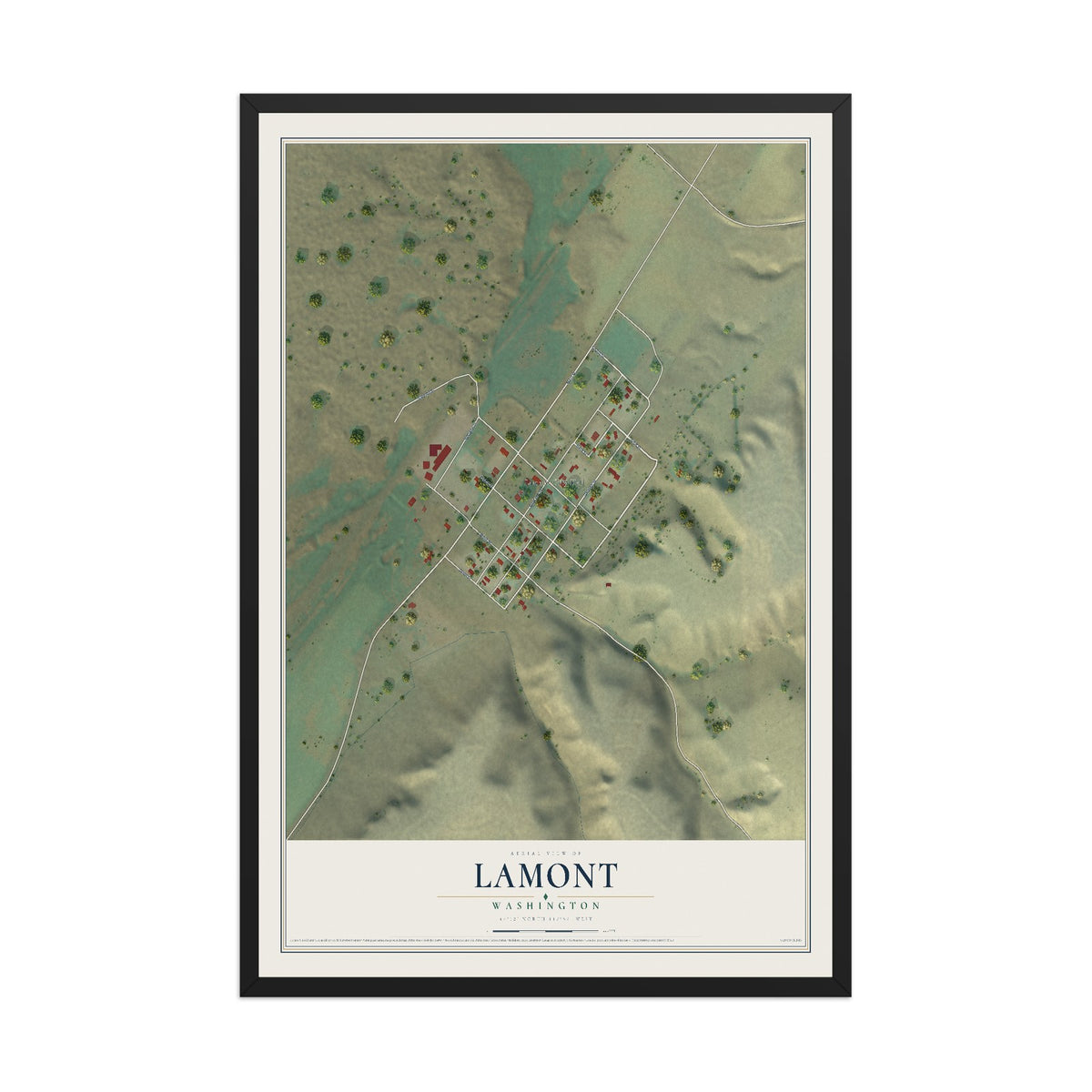 Map of Lamont, Washington, 12 x 18 inch print in a black wood frame