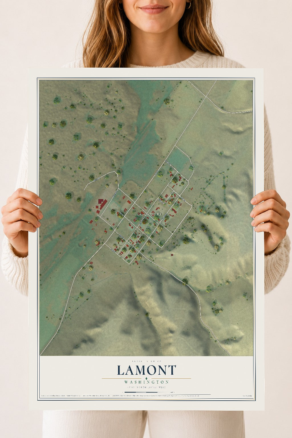 Map of Lamont, Washington, 18 x 24 inch unframed archival matte print