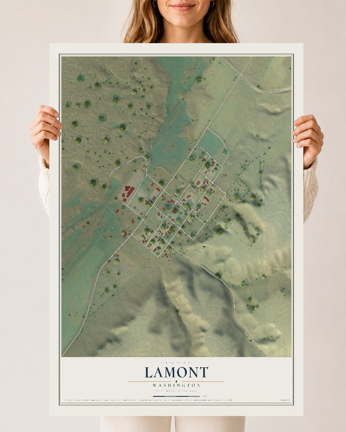 Map of Lamont, Washington, 24 x 36 inch unframed archival matte print
