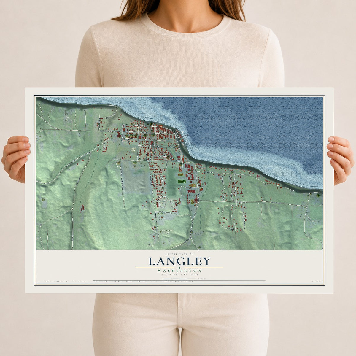 Map of Langley, Washington, 12 x 18 inch unframed archival matte print