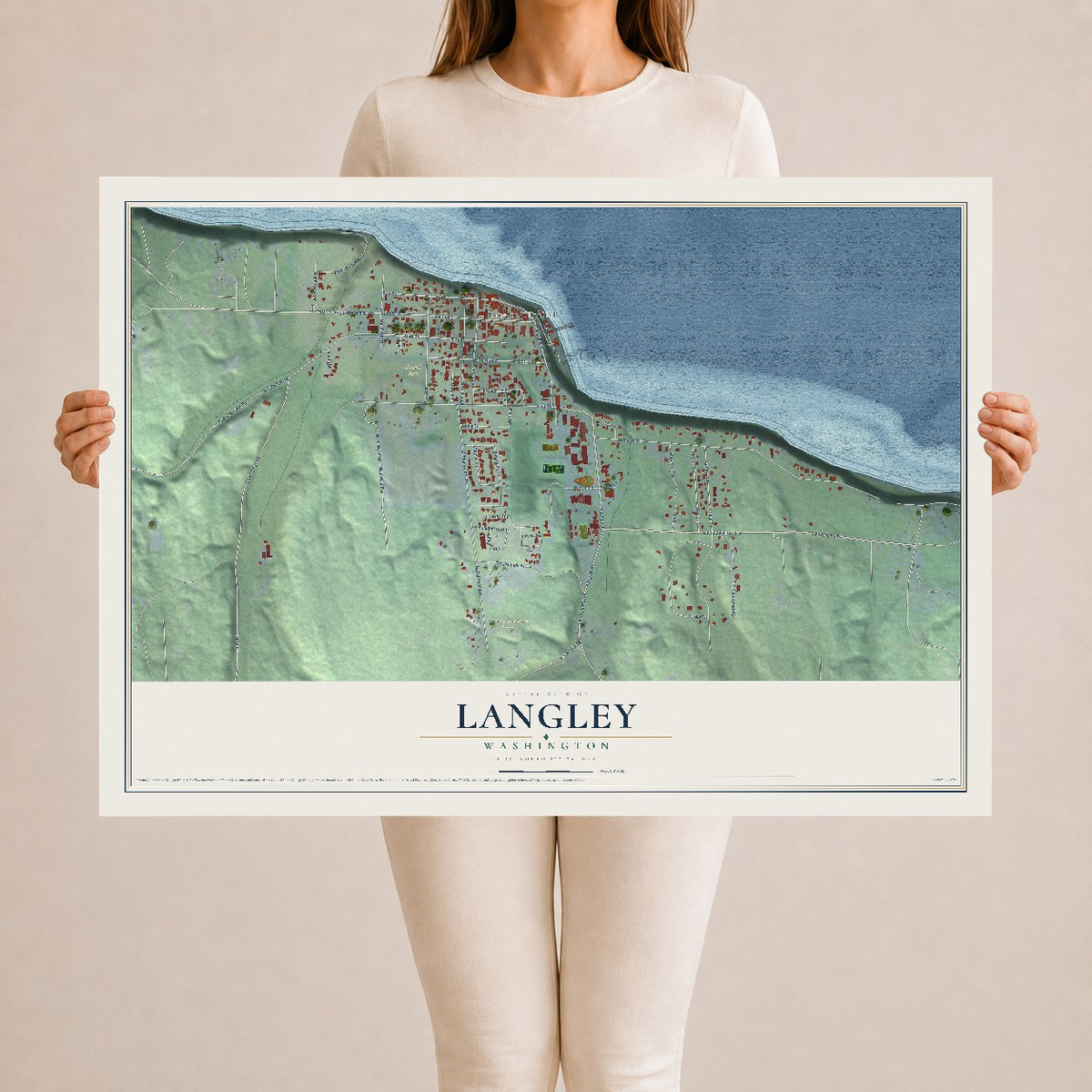 Map of Langley, Washington, 24 x 36 inch unframed archival matte print