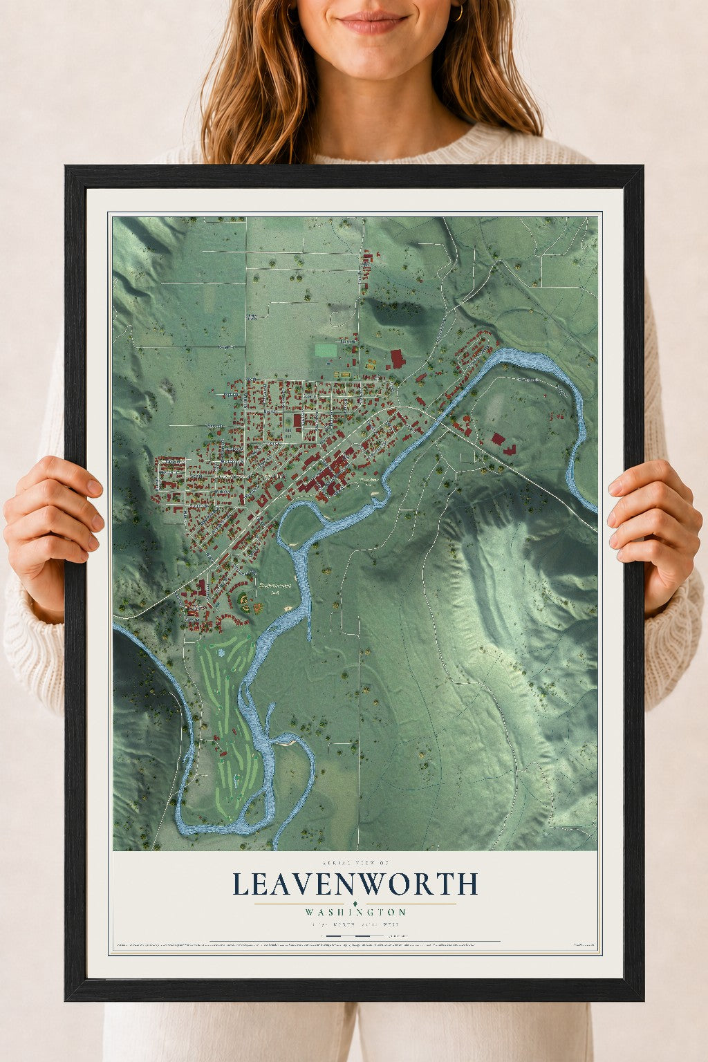 Map of Leavenworth, Washington, 18 x 24 inch print in a black wood frame