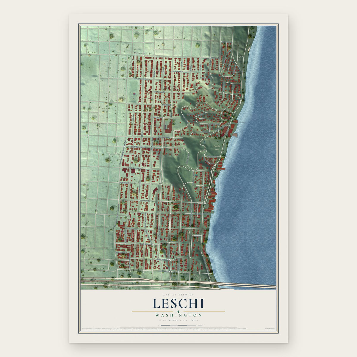 Leschi, Washington map print, the full design