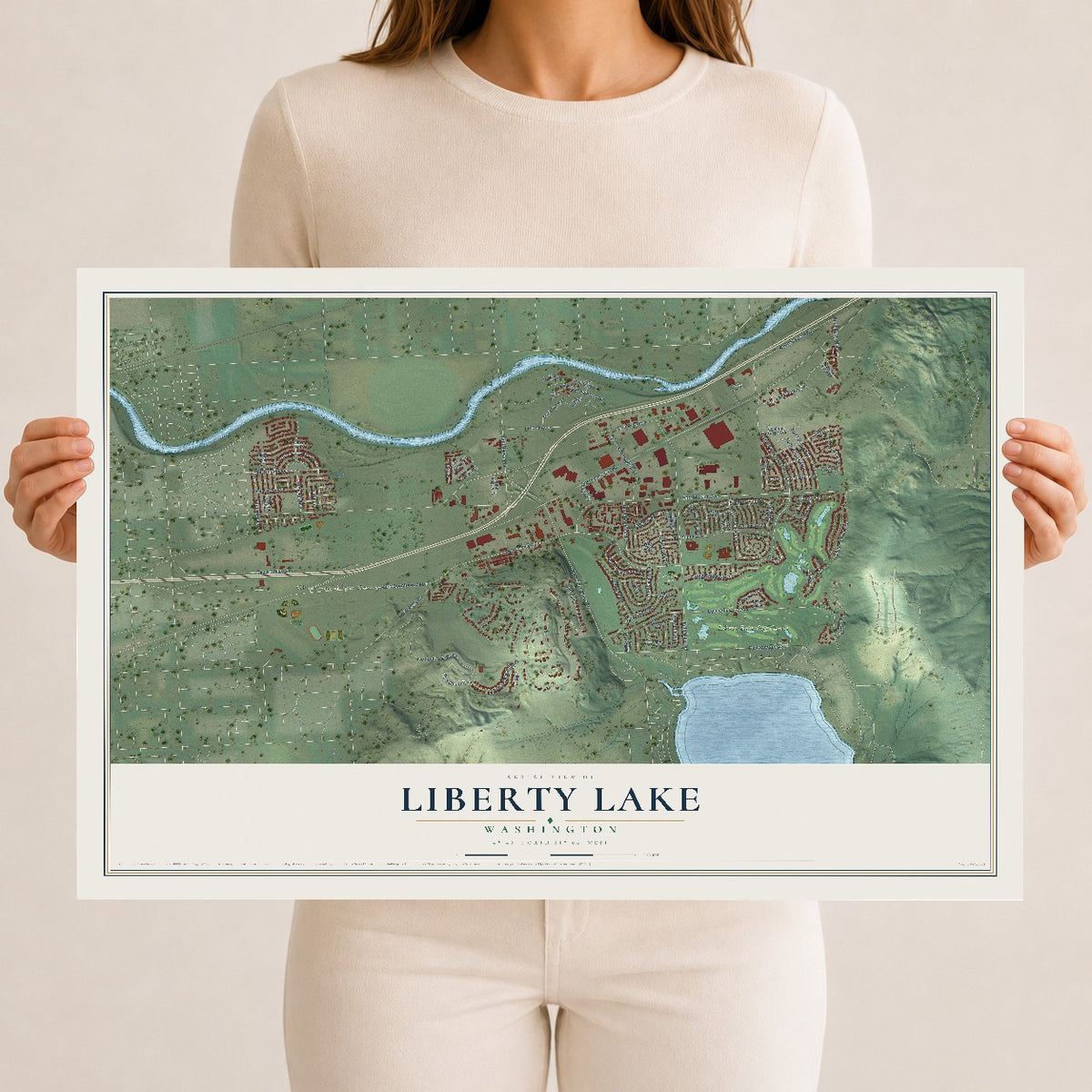 Map of Liberty Lake, Washington, 12 x 18 inch unframed archival matte print
