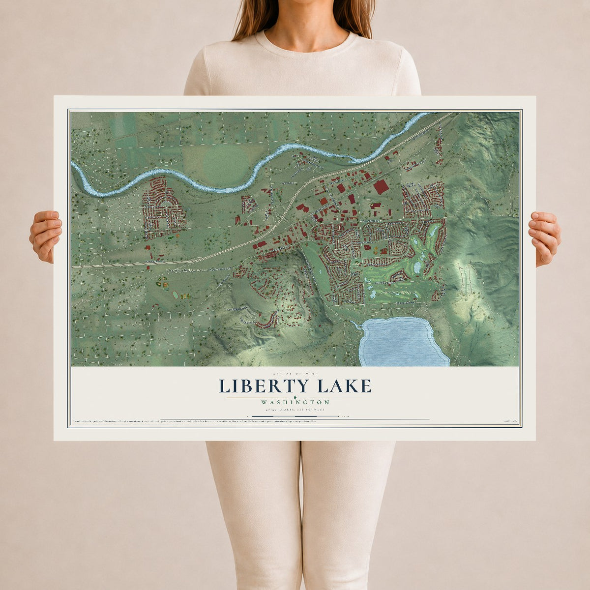 Map of Liberty Lake, Washington, 24 x 36 inch unframed archival matte print