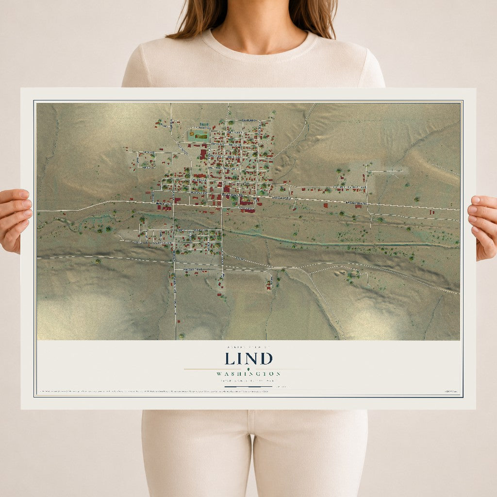 Map of Lind, Washington, 18 x 24 inch unframed archival matte print