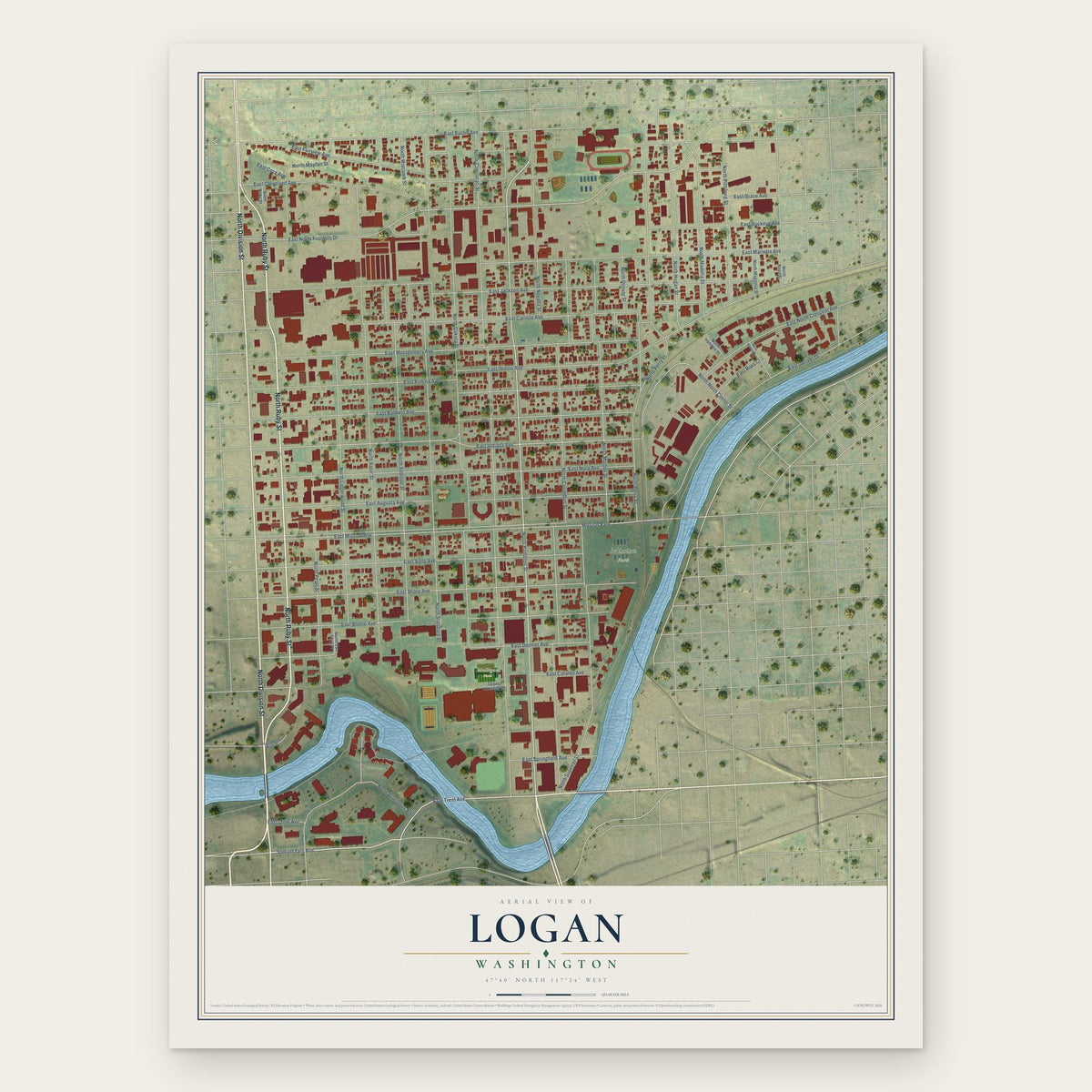 Logan, Washington map print, the full design