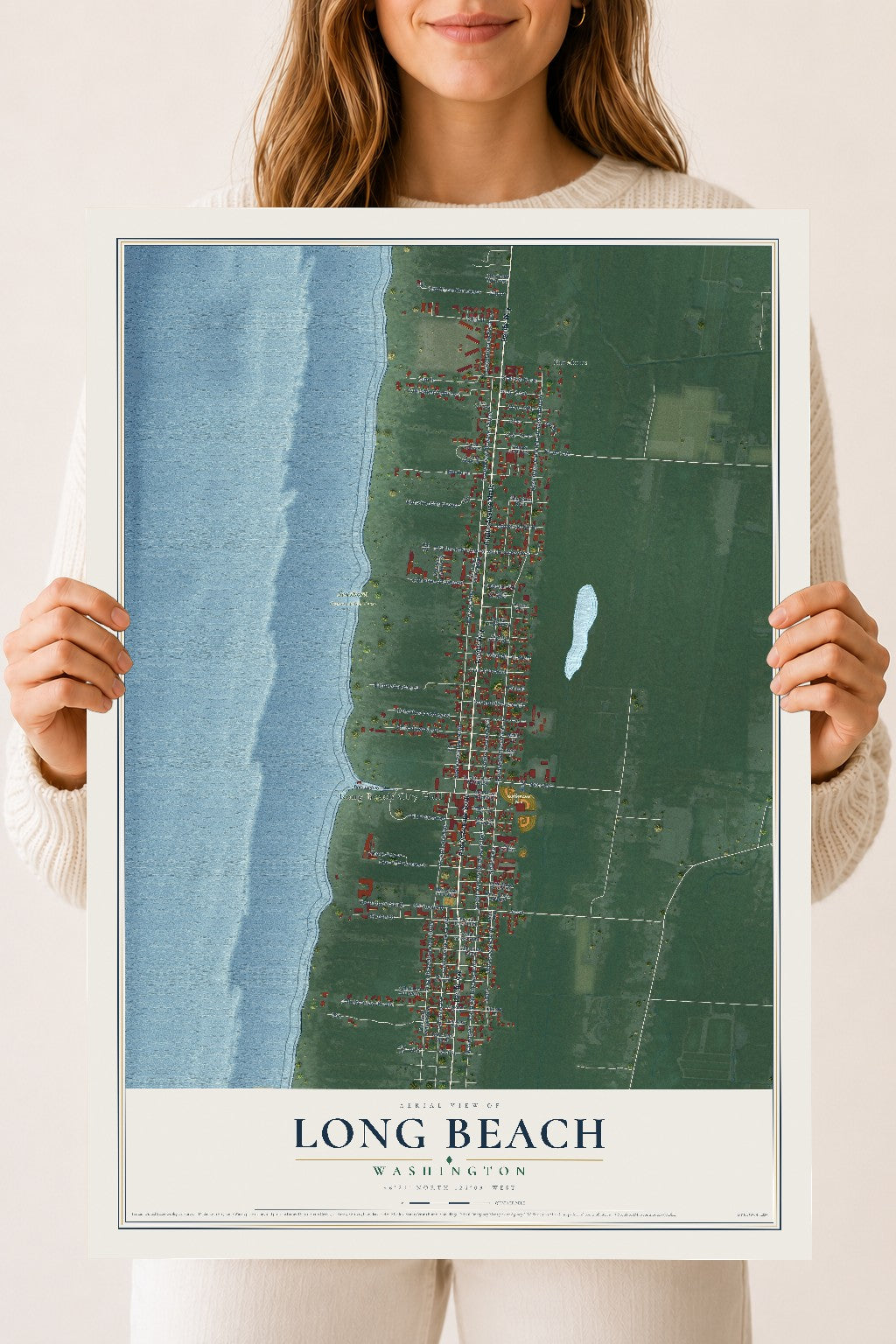 Map of Long Beach, Washington, 18 x 24 inch unframed archival matte print