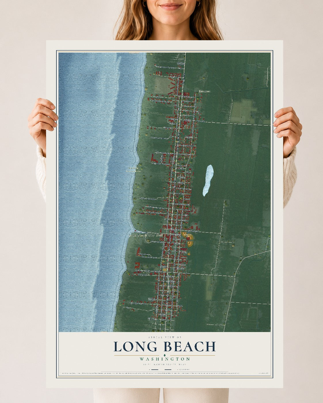 Map of Long Beach, Washington, 24 x 36 inch unframed archival matte print