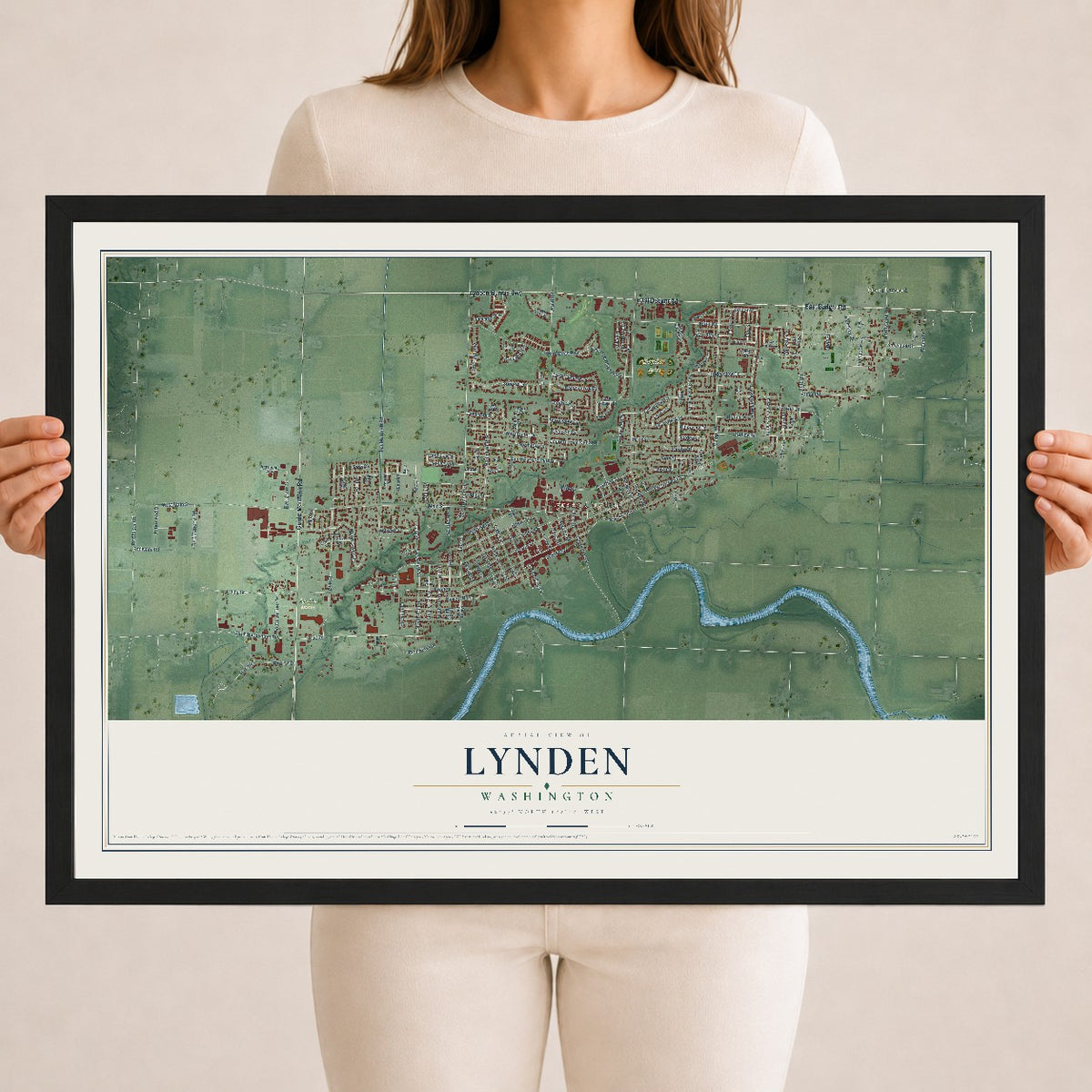 Map of Lynden, Washington, 18 x 24 inch print in a black wood frame