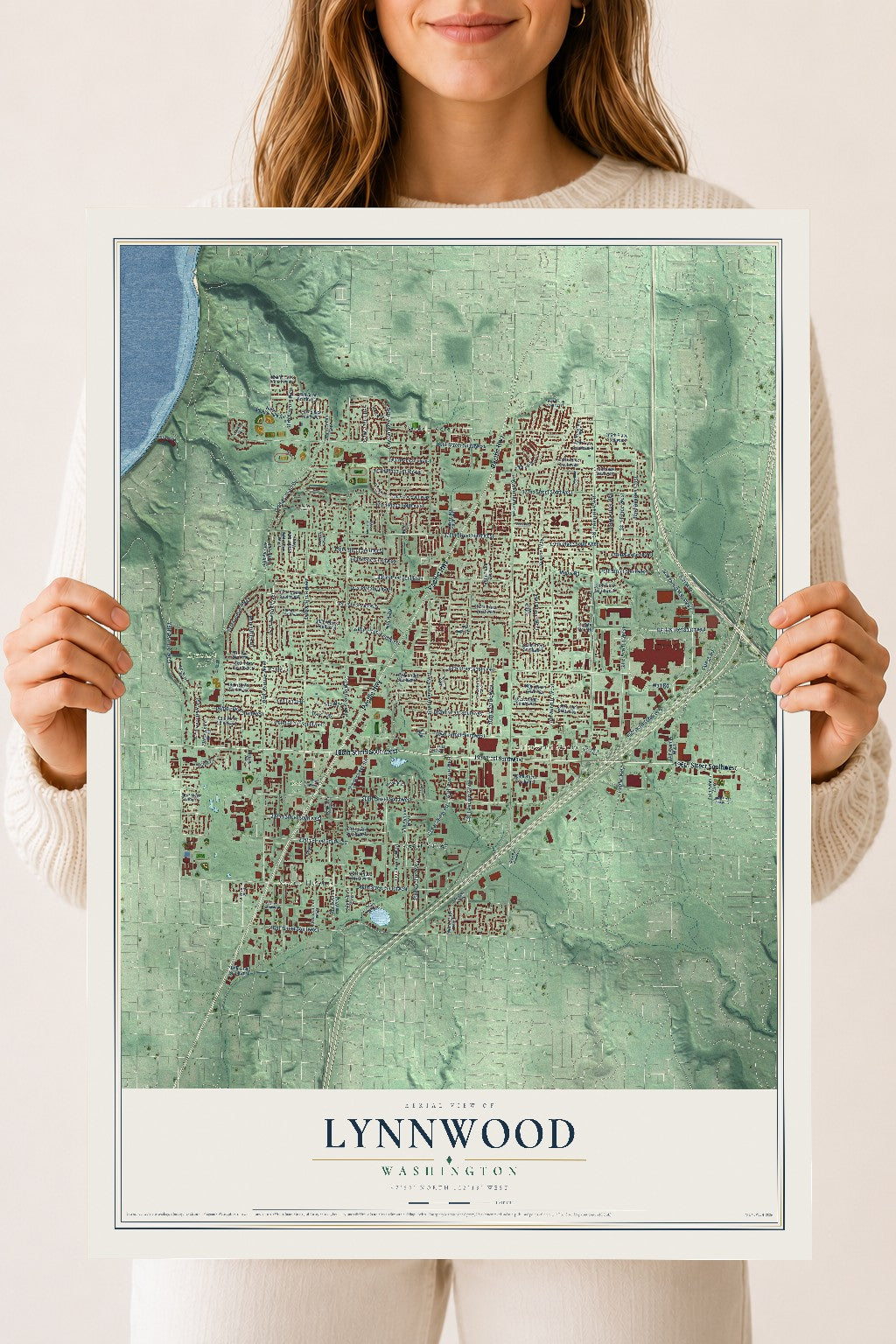Map of Lynnwood, Washington, 18 x 24 inch unframed archival matte print
