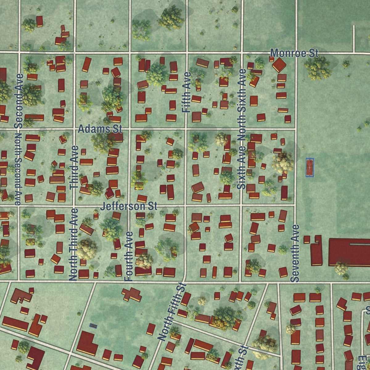Close-up of the map of Mabton, Washington print showing street and building detail