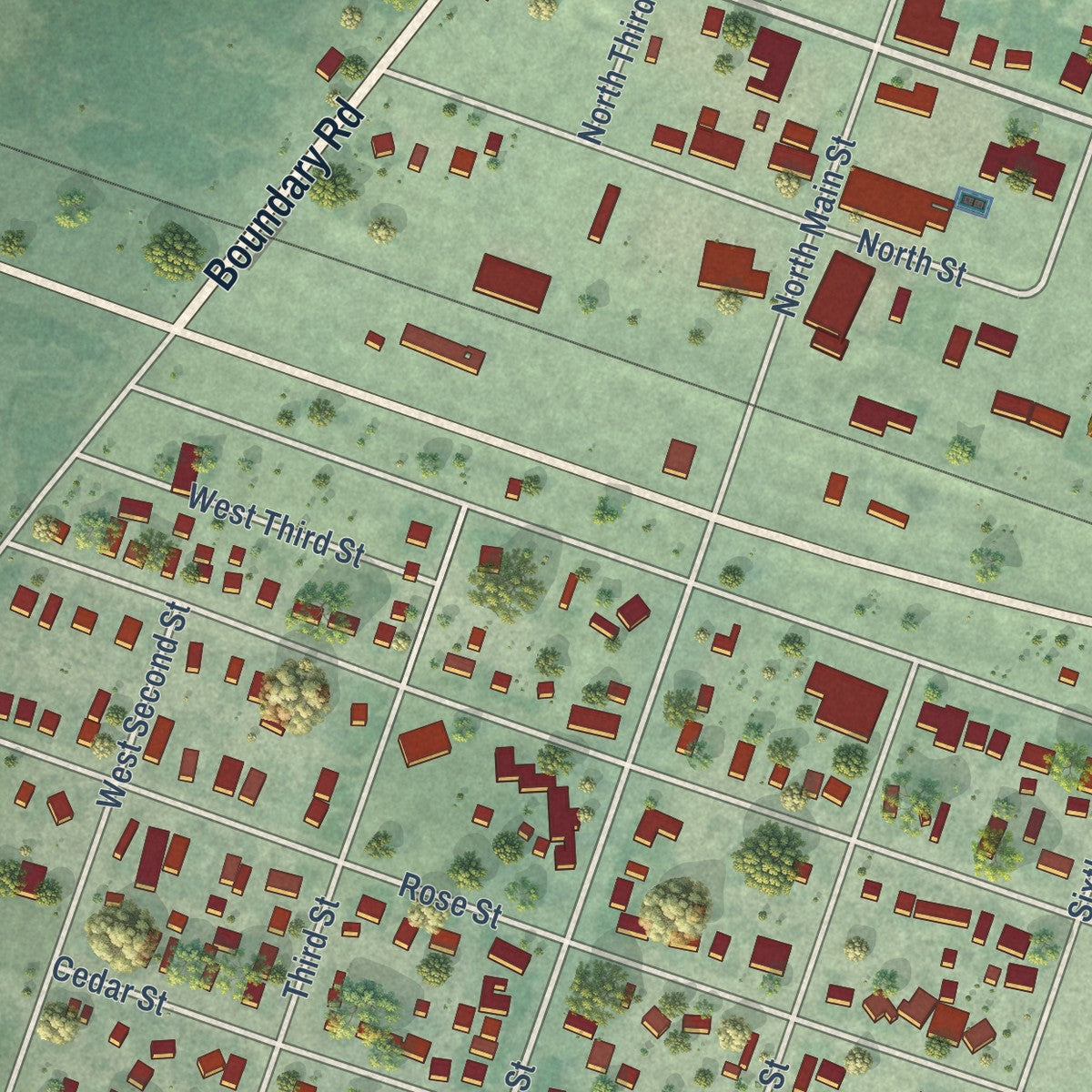 Second close-up of the map of Mabton, Washington print showing more streets and buildings
